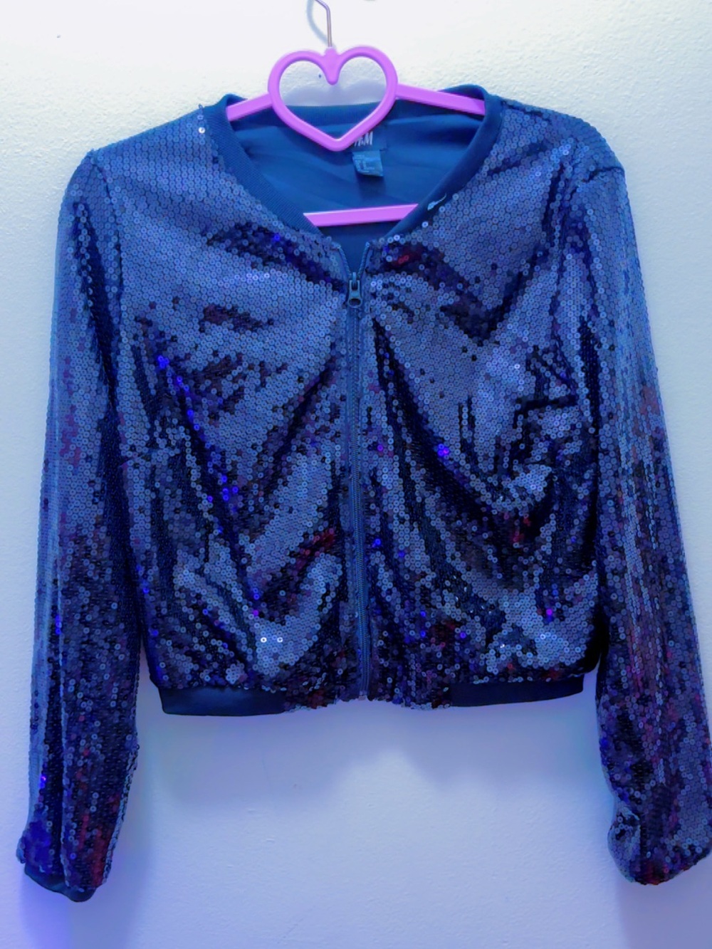 H&M Navy Sequin Bomber Jacket